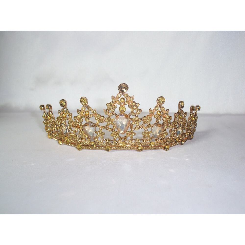 Gold rhinestone tiara, bridal tiara, princess birthday prom gold tiara crown